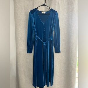 Boden Teal Velvet Long Sleeve Dress